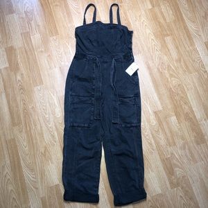 Free People Go West Utility Cargo Washed Black Jumpsuit MEDIUM /  $148